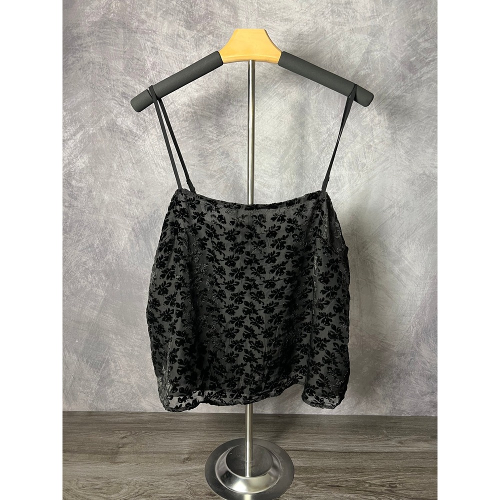 Gap NWT Burnout Velvet Floral Crop Cami Top Black Size Large Tall Whimsigoth